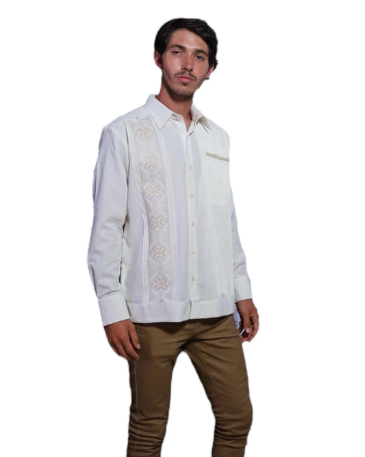 Guayabera Manga Larga MOD.108 Bordado al Tono y su bolsa de vivo