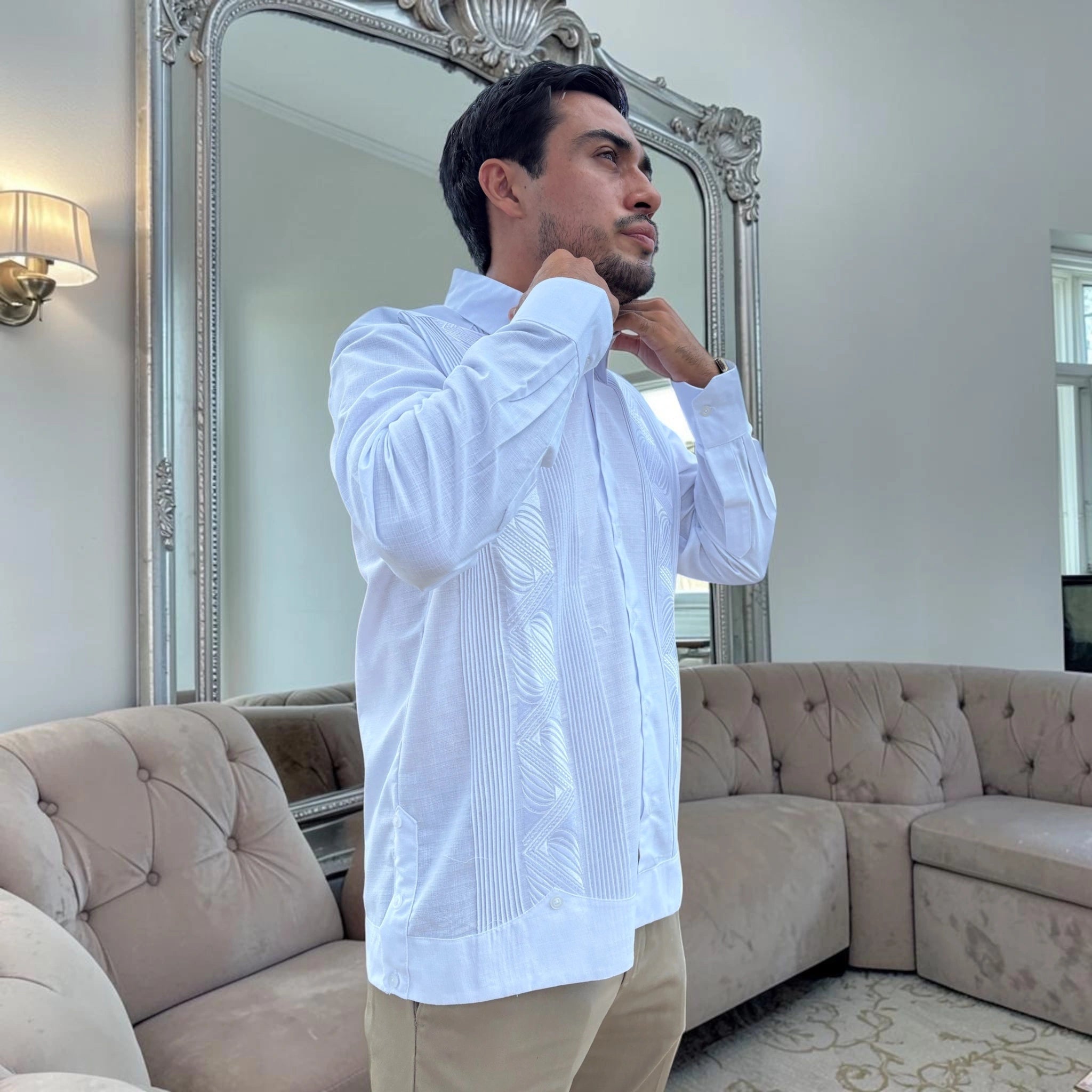 Guayabera Manga Larga MOD.139 Gobernador Bordado al Tono | Guayabera artesanal | HETAREN GUAYABERAS
