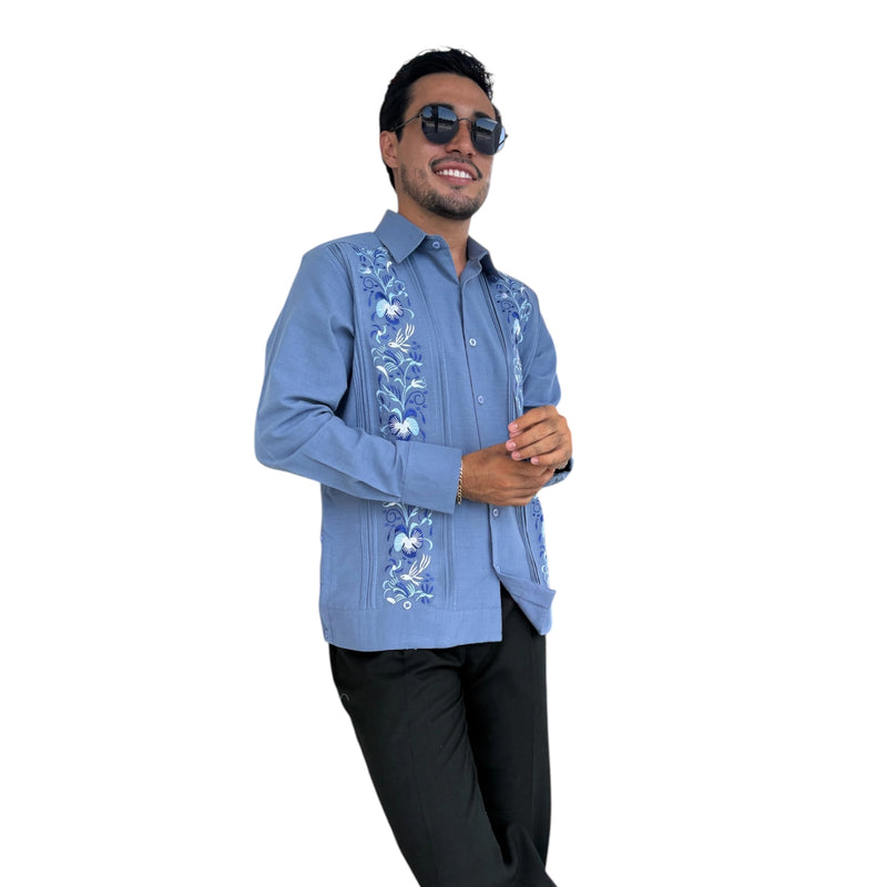 Guayabera Manga Larga MOD.027 Bordado Colibrí | Guayabera artesanal | HETAREN GUAYABERAS
