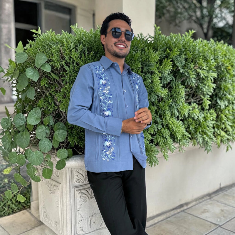 Guayabera Manga Larga MOD.027 Bordado Colibrí | Guayabera artesanal | HETAREN GUAYABERAS
