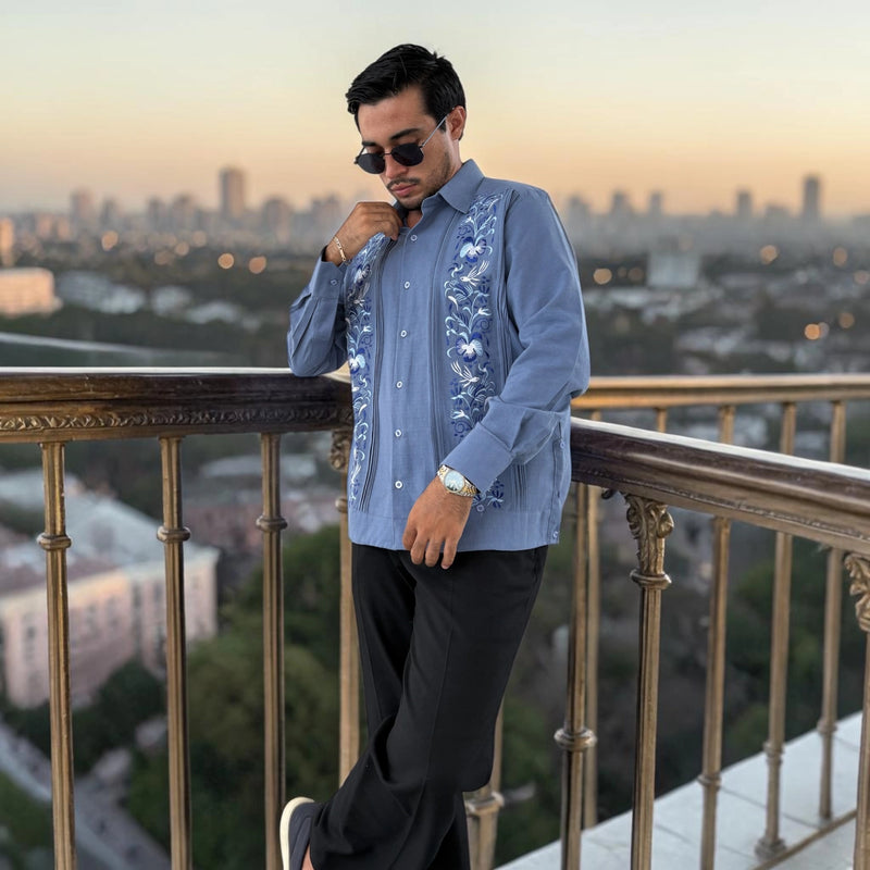 Guayabera Manga Larga MOD.027 Bordado Colibrí | Guayabera artesanal | HETAREN GUAYABERAS