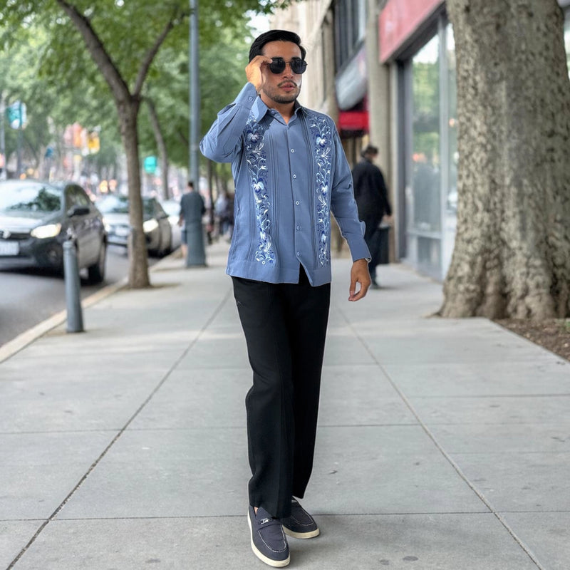 Guayabera Manga Larga MOD.027 Bordado Colibrí | Guayabera artesanal | HETAREN GUAYABERAS