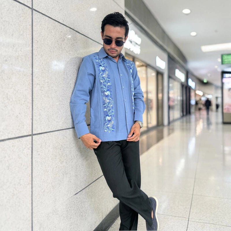 Guayabera Manga Larga MOD.027 Bordado Colibrí | Guayabera artesanal | HETAREN GUAYABERAS