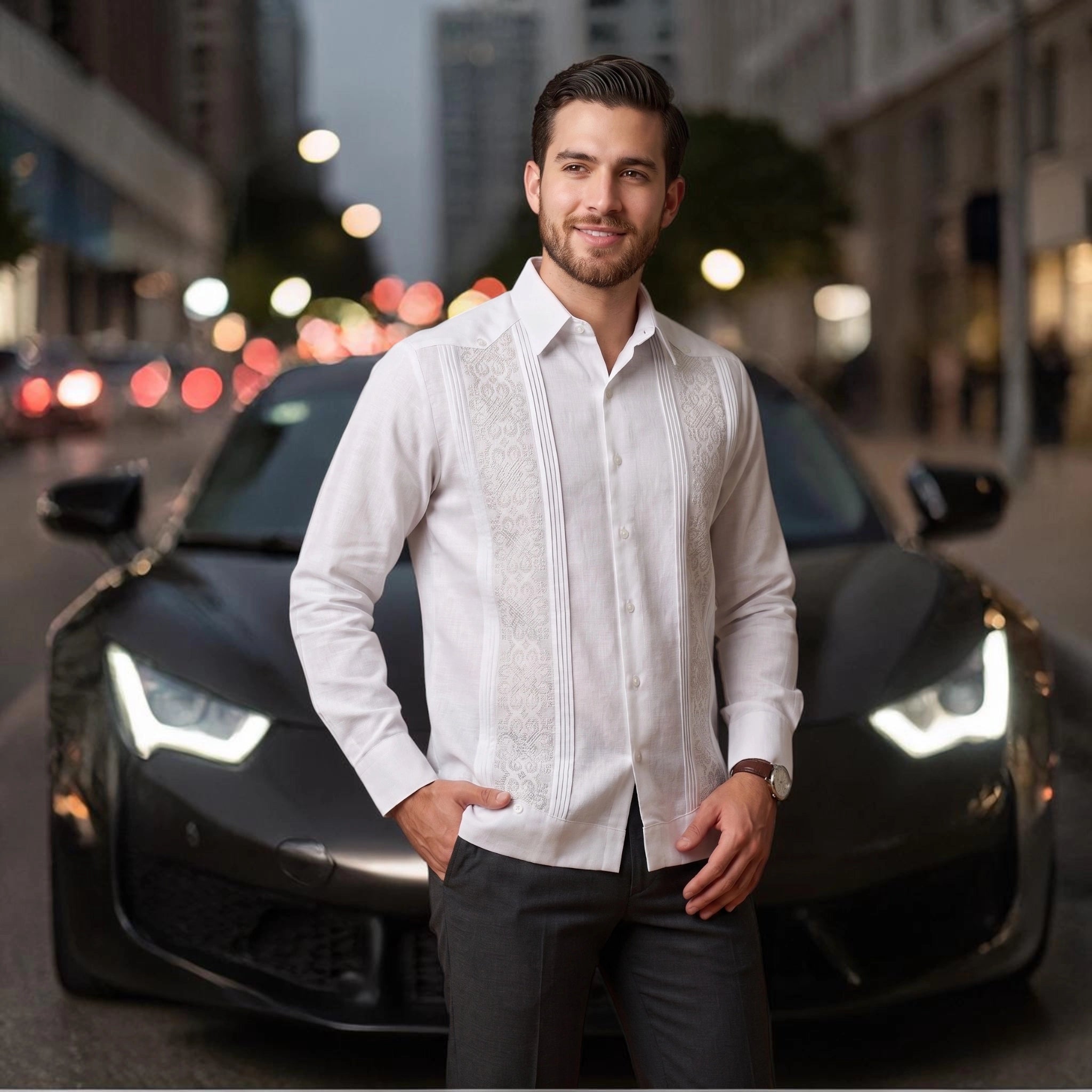 Guayabera Manga Larga MOD.025 Bordado de Corazones | Guayabera artesanal | HETAREN GUAYABERAS