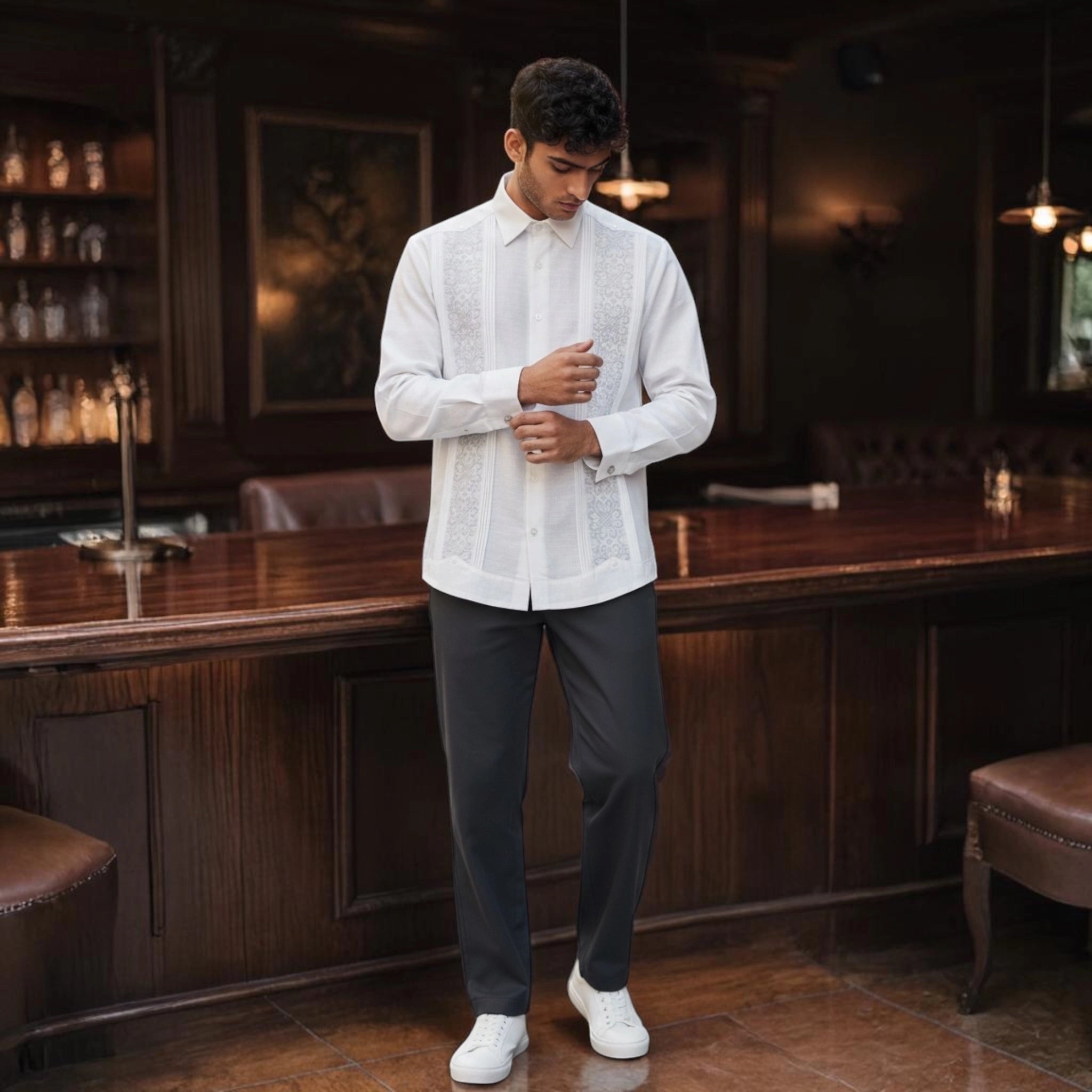 Guayabera Manga Larga MOD.025 Bordado de Corazones | Guayabera artesanal | HETAREN GUAYABERAS