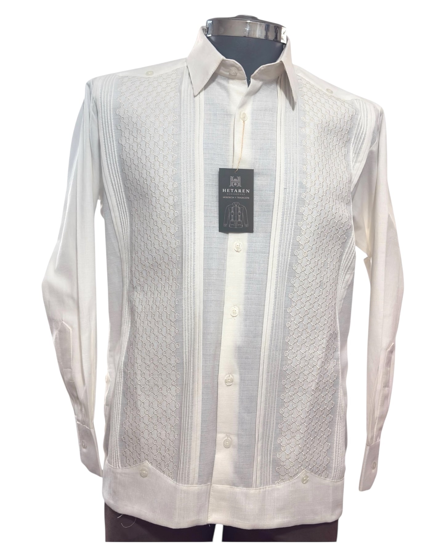 Guayabera Manga Larga MOD.158 Bordado Panal Hueso