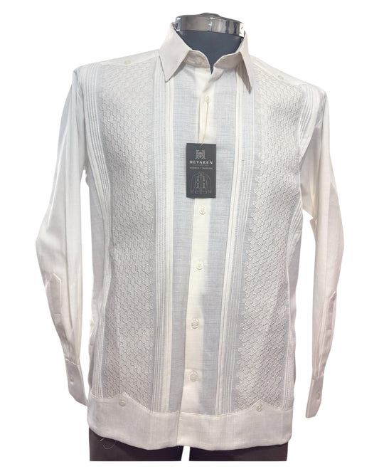 Guayabera Manga Larga MOD.158 Bordado Panal Hueso