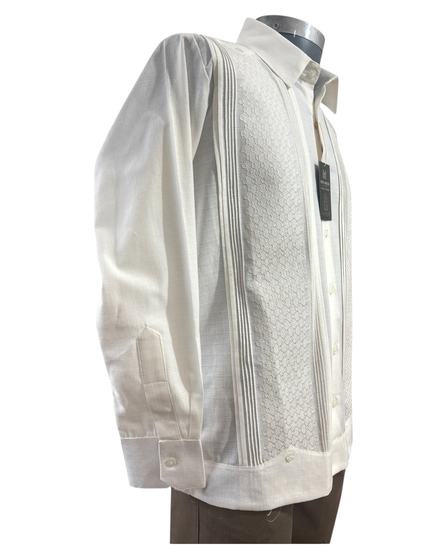Guayabera Manga Larga MOD.158 Bordado Panal Hueso