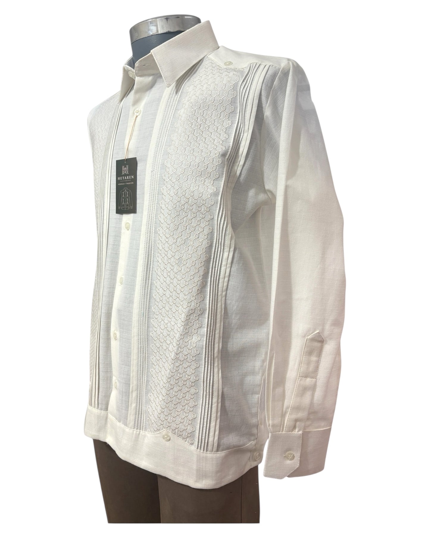 Guayabera Manga Larga MOD.158 Bordado Panal Hueso