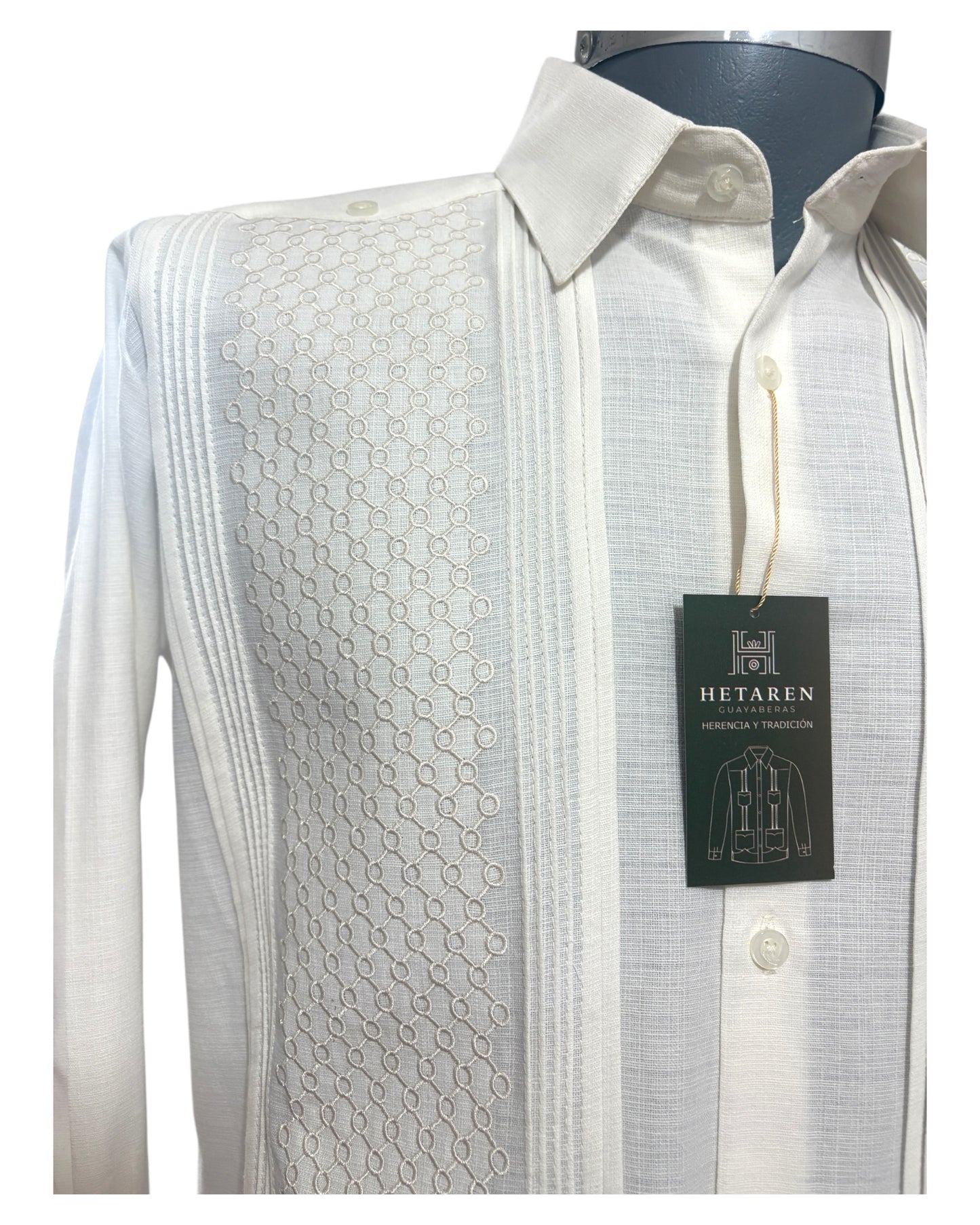 Guayabera Manga Larga MOD.158 Bordado Panal Hueso
