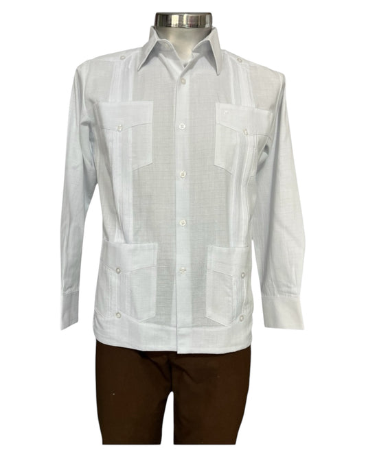 Guayabera Cubana Manga Larga Con 4 Bolsas y Alforzas