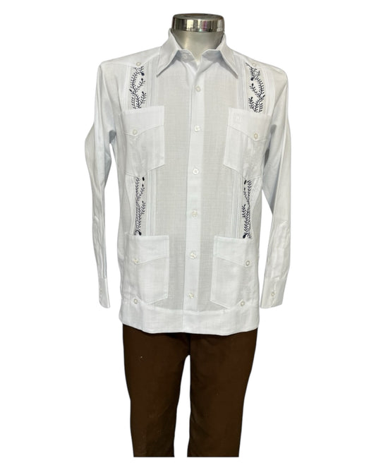 Guayabera MOD.013CUB Manga Larga Con Bordado y 4 Bolsas
