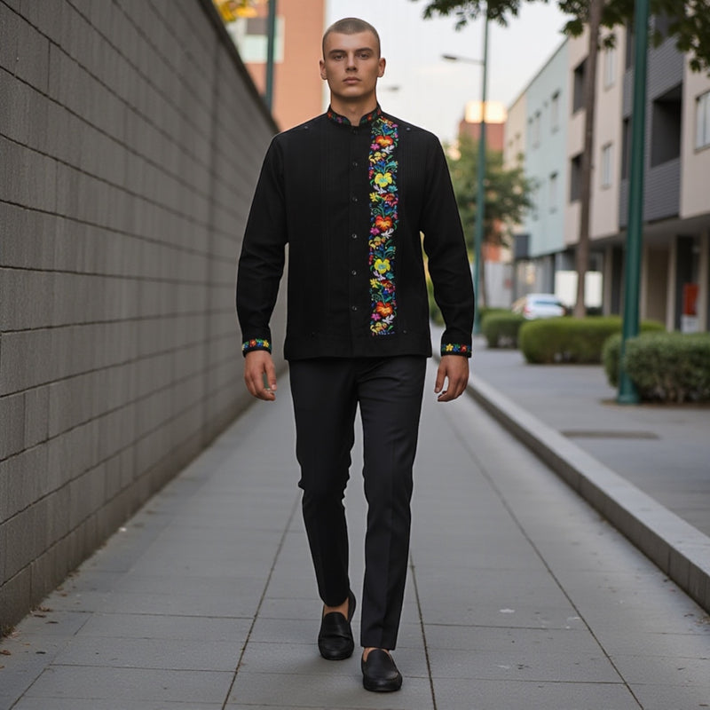 Guayabera Manga Larga MOD.053 Bordado de Colibrí 10 Colores | Guayabera artesanal | HETAREN GUAYABERAS