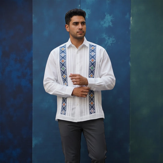 Guayabera Manga Larga MOD.076 Con Bordado De Gemas Colores Fuertes